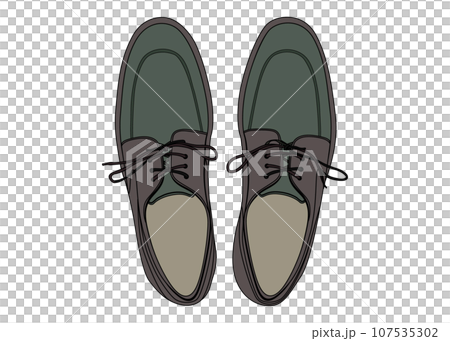 Business shoes, green and brown combination men's shoes, top view illustration 107535302