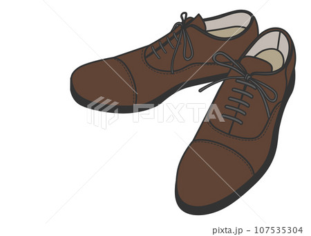 ビジネスシューズ 茶色い紳士用ビジネスシューズを斜め前から見たイラスト アイソメトリック 107535304