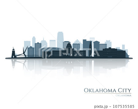Oklahoma City skyline silhouette with reflection. Oklahoma City skyline silhouette with reflection. 107535585