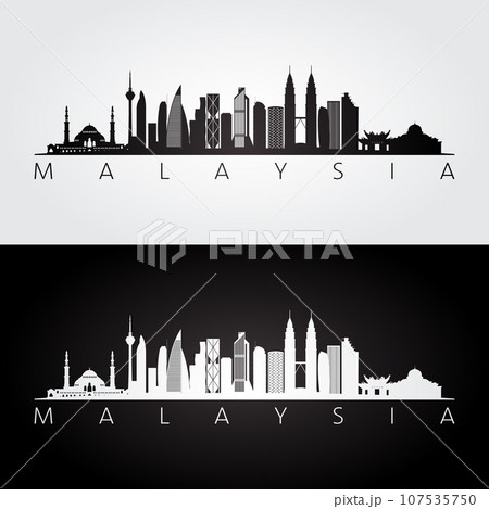 Malaysia skyline and landmarks silhouette 107535750