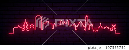 Red neon skyline of Nagasaki. Red neon skyline of Nagasaki. 107535752