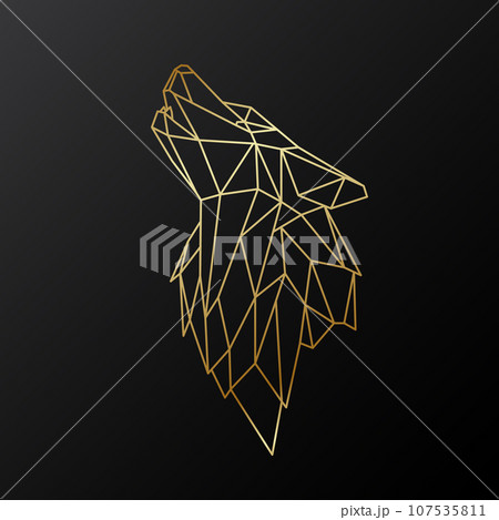 Golden geometric head of howling wolf. Golden geometric head of howling wolf. 107535811
