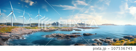 Offshore farm with wind turbines 107536745