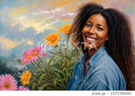 portrait of a beautiful girl posing on abstract color background 107536995