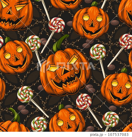 Halloween pattern with happy funny pumpkin family Halloween pattern with happy funny pumpkin family 107537083