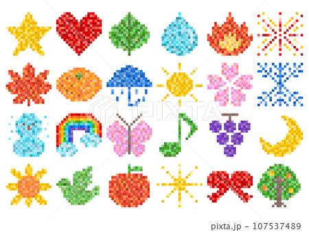 ドット絵のアイコンイラストセット（カラフルモザイク）のイラスト素材