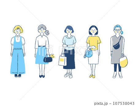 さまざまな女性5人 全身 f6-10のイラスト素材 [107538043] - PIXTA