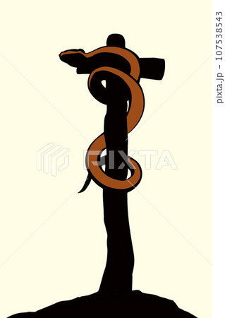 The serpent on the pole. Vector drawing The serpent on the pole. Vector drawing 107538543