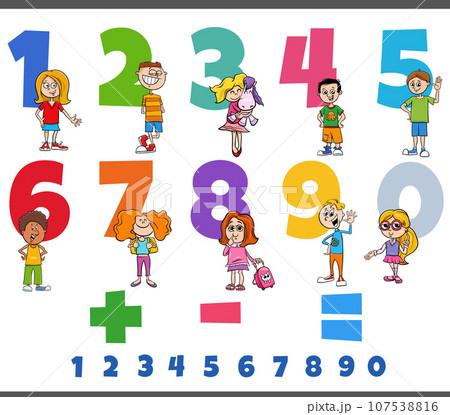 educational numbers set with funny children characters 107538816