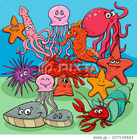cartoon marine animal characters group underwater cartoon marine animal characters group underwater 107538883