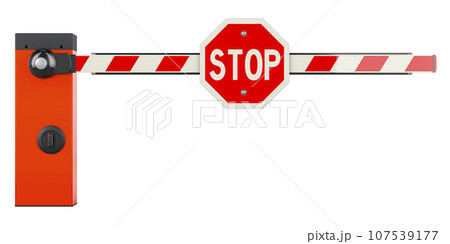 Boom gate, car barrier, parking barrier, 3D rendering 107539177