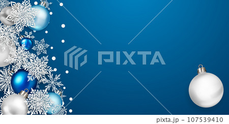 Christmas illustration with paper snowflakes and balls Christmas illustration with paper snowflakes and balls 107539410