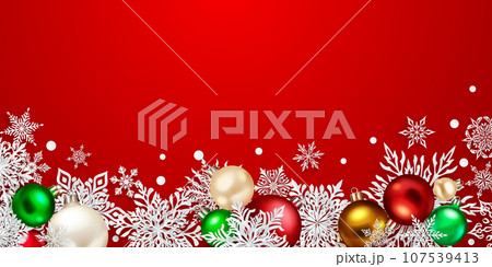 Christmas illustration with paper snowflakes and balls Christmas illustration with paper snowflakes and balls 107539413
