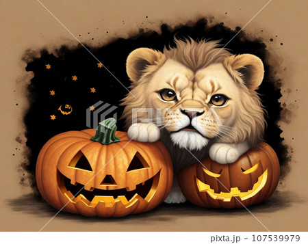 ハロウィンカボチャとライオン(AI画像) 107539979
