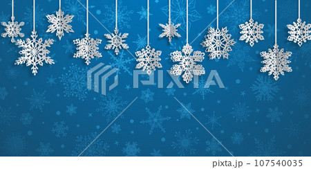 Christmas background with volume paper snowflakes 107540035
