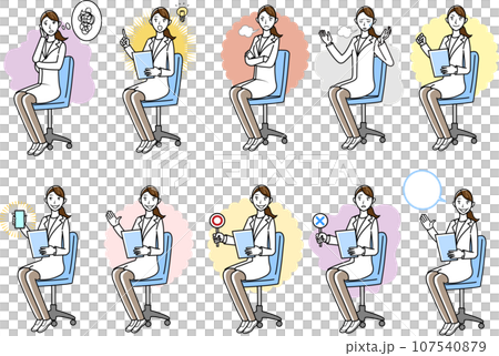 診察をする女性医師のイラストセット 診察をする女性医師のイラストセット 107540879