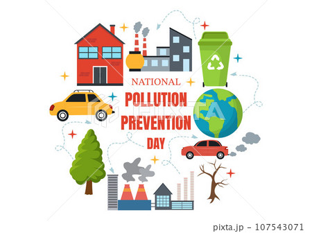 National Pollution Prevention Day Vector Illustration on 2 December for Awareness Campaign Factory, Forest or Vehicle Problems in Cartoon Background 107543071