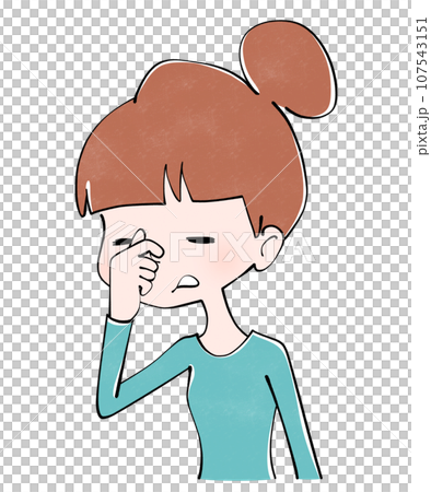 鼻をつまみながら話す女性のイラスト 107543151