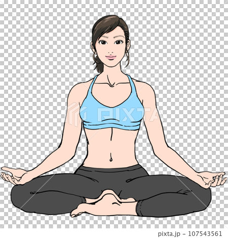 瑜珈_年輕女子做盤腿 Sukhasana 姿勢_沒有陰影 107543561
