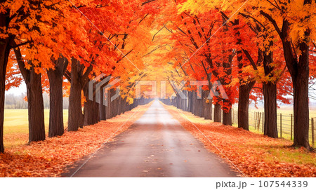 美しい秋の紅葉の並木道 美しい秋の紅葉の並木道 107544339