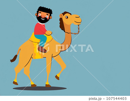 vector cute man riding camel cartoon 107544403