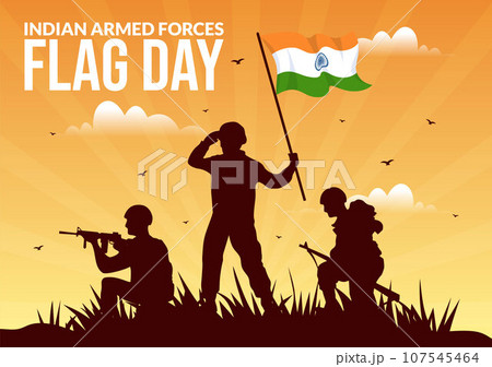 Indian Armed Forces Flag Day Vector Illustration with India and Army Flags in National Holiday Flat Cartoon Background Design 107545464