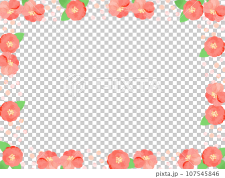 Cute frame background illustration with watercolor camellia flowers and dots 107545846