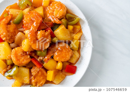 Stir-fried sweet and sour with fried shrimp Stir-fried sweet and sour with fried shrimp 107546659
