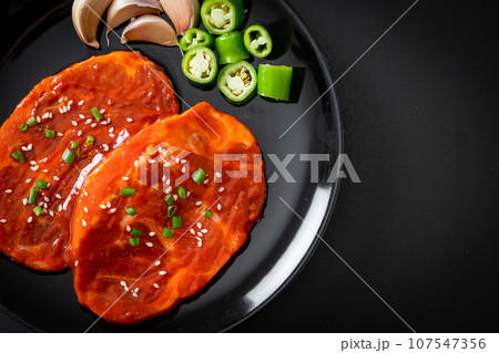 pork Korean marinated or fresh pork raw marinated with Korean spicy paste 107547356