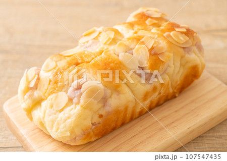 taro toast bread on wood board taro toast bread on wood board 107547435