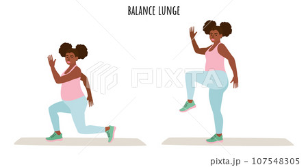 Young pregnant woman doing balance lunge exercise 107548305