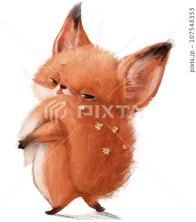 Cute Birthday cartoon fox with camomile in the tail Cute Birthday cartoon fox with camomile in the tail 107548353