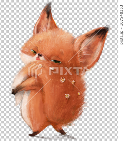 Cute Birthday cartoon fox with camomile in the tail Cute Birthday cartoon fox with camomile in the tail 107548353