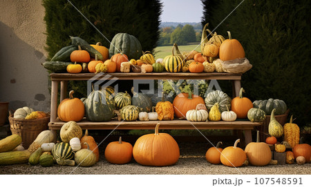 収穫した秋の食べ物イメージ06 収穫した秋の食べ物イメージ06 107548591