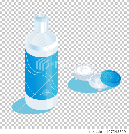 Illustration of contact lens cleaning solution and contact lens case Illustration of contact lens cleaning solution and contact lens case 107548769