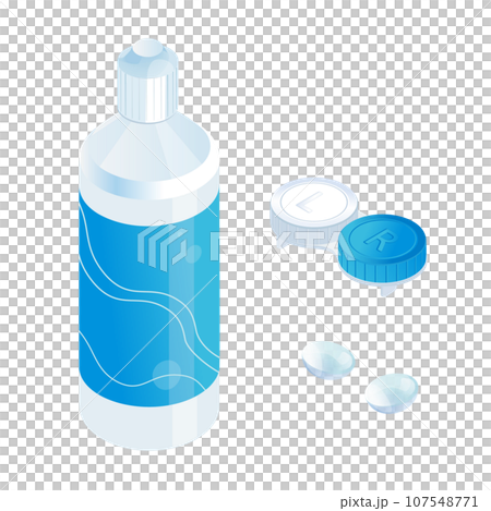 Illustration of contact lens cleaning solution and contact lens case Illustration of contact lens cleaning solution and contact lens case 107548771