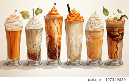 Autumn latte with pumpkin, spices on a white background. 107549829