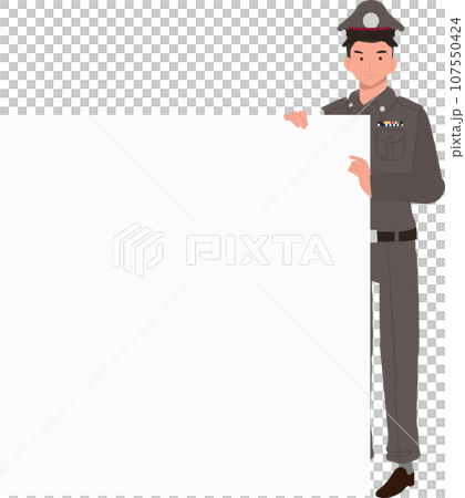 Thai Police Officer with Empty Banner ,Space for Text. Thai Police Officer with Empty Banner ,Space for Text. 107550424