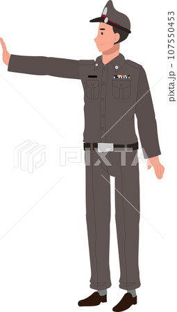 Thai Police Officer in uniform with Stop Sign. Traffic Stop 107550453