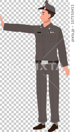 Thai Police Officer in uniform with Stop Sign. Traffic Stop 107550453