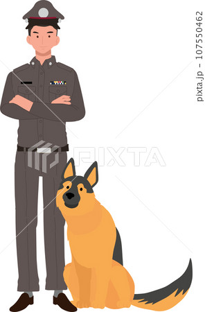 Thai Police Officer and Canine Companion. Thai Police Officer and German Shepherd Police Dog 107550462