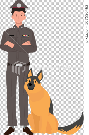 Thai Police Officer and Canine Companion. Thai Police Officer and German Shepherd Police Dog 107550462