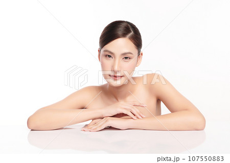 Beautiful young asian woman with clean fresh skin on white background, Face care, Facial treatment, Cosmetology, beauty and spa, Asian women portrait. 107550883