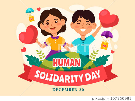 International Human Solidarity Day Vector Illustration on December 20 with Earth, Hands and Love for People Help Person in Flat Cartoon Background 107550993