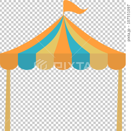 Marche tent in three colors: orange, yellow, and blue 107551097