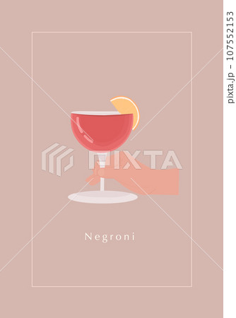 Negroni Cocktail in glass with slice of orange. Vector illustration. 107552153