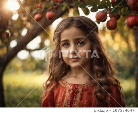 Portrait of a girl in national costume in nature. 107554047