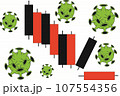 Coronavirus effect on economy. Economics crisis problems due to lockdown, closing business and pandemic. Green cells covid-19 near red and black trading bars. Drop in prices. 107554356