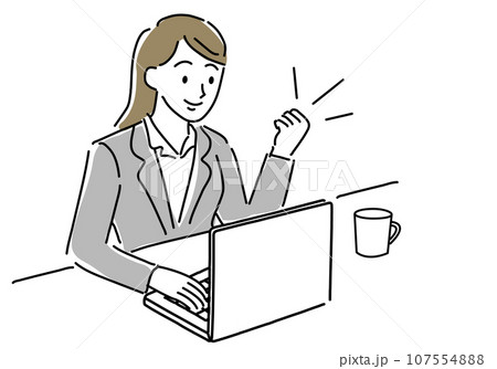 DX化推進でガッツポーズの女性シンプル線画 107554888