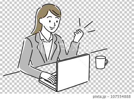 DX化推進でガッツポーズの女性シンプル線画 107554888